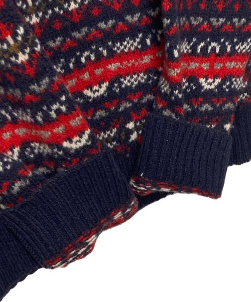 INVERALLAN（インバーアラン）INVERALLAN (インバーアラン) フェアアイル柄 ウール クルーネックニット ネイビー×レッド サイズ:42（実寸参照）の古着・服飾アイテム