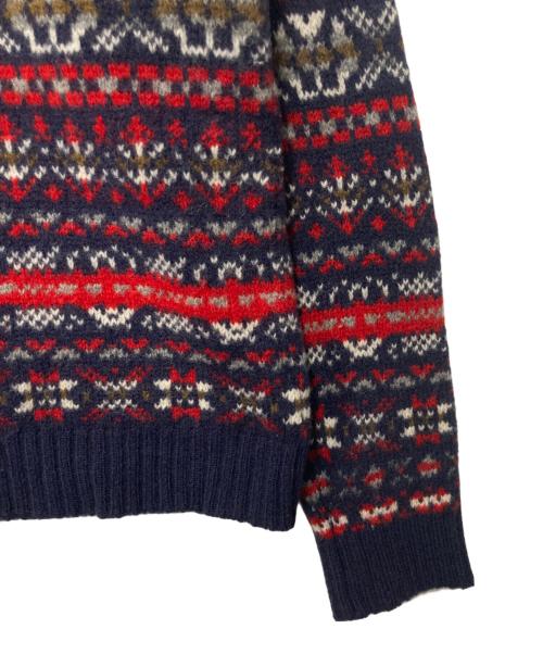 INVERALLAN（インバーアラン）INVERALLAN (インバーアラン) フェアアイル柄 ウール クルーネックニット ネイビー×レッド サイズ:42（実寸参照）の古着・服飾アイテム
