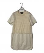 Salvatore Ferragamoサルヴァトーレ フェラガモ）の古着「レザーシルク切替レースワンピース」｜ベージュ