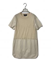 Salvatore Ferragamo（サルヴァトーレ フェラガモ）の古着「レザーシルク切替レースワンピース」｜ベージュ