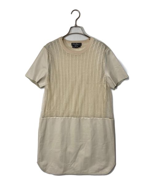 Salvatore Ferragamo（サルヴァトーレ フェラガモ）Salvatore Ferragamo (サルヴァトーレ フェラガモ) レザーシルク切替レースワンピース ベージュ サイズ:XLの古着・服飾アイテム