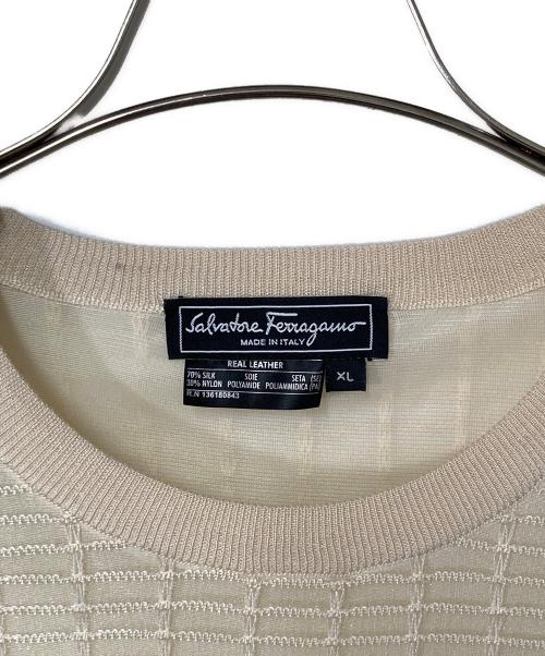 Salvatore Ferragamo（サルヴァトーレ フェラガモ）Salvatore Ferragamo (サルヴァトーレ フェラガモ) レザーシルク切替レースワンピース ベージュ サイズ:XLの古着・服飾アイテム