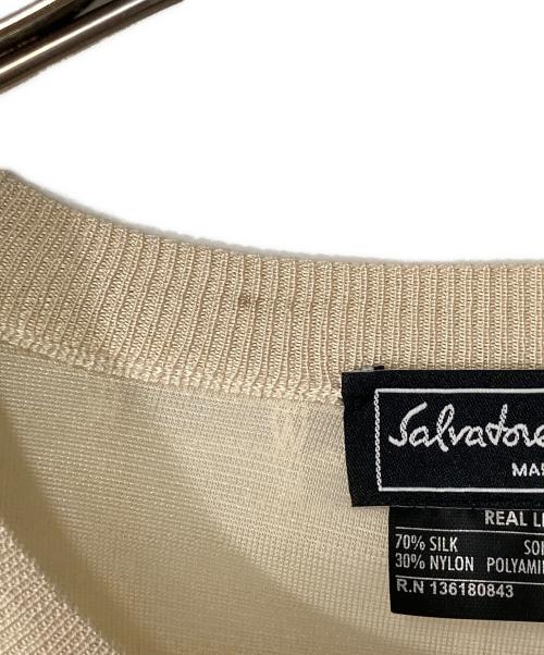 Salvatore Ferragamo（サルヴァトーレ フェラガモ）Salvatore Ferragamo (サルヴァトーレ フェラガモ) レザーシルク切替レースワンピース ベージュ サイズ:XLの古着・服飾アイテム