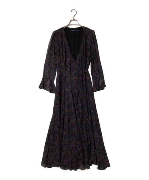 POLO RALPH LAUREN（ポロ・ラルフローレン）POLO RALPH LAUREN (ポロ・ラルフローレン) 花柄カシュクールワンピース ブラック サイズ:2の古着・服飾アイテム