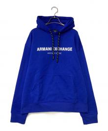 ARMANI EXCHANGE（アルマーニ エクスチェンジ）の古着「ブランドロゴ プリントプルオーバーパーカー」｜ブルー