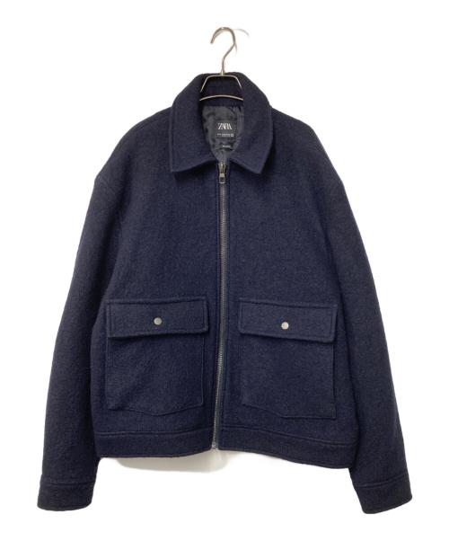 ZARA（ザラ）ZARA (ザラ) ウールジップブルゾン ネイビー サイズ:XLの古着・服飾アイテム