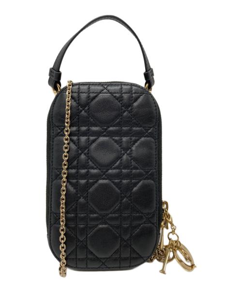 Christian Dior（クリスチャン ディオール）Christian Dior (クリスチャン ディオール) Lady Dior Call'in Dior カナージュ ラムスキン フォンホルダー ブラックの古着・服飾アイテム