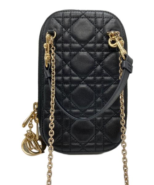 Christian Dior（クリスチャン ディオール）Christian Dior (クリスチャン ディオール) Lady Dior Call'in Dior カナージュ ラムスキン フォンホルダー ブラックの古着・服飾アイテム