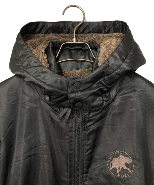 HUNTING WORLD（ハンティングワールド）HUNTING WORLD (ハンティングワールド) ロゴ刺繍裏ボアフーデットコート ブラック サイズ:Mの古着・服飾アイテム