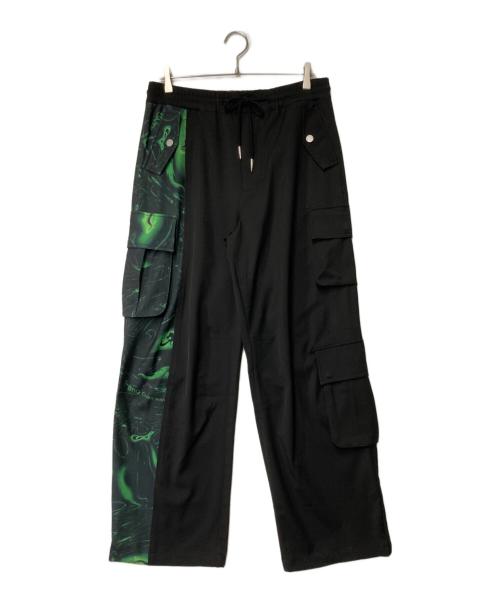 FenG CHen WANG（フェンチェンワン）FenG CHen WANG (フェンチェンワン) Lacquerware Print Cargo Pants ブラック×グリーン サイズ:Lの古着・服飾アイテム