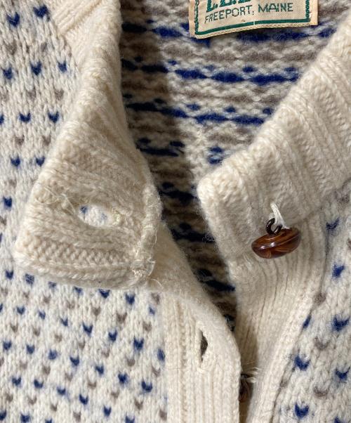 L.L.Bean（エルエルビーン）L.L.Bean (エルエルビーン) 80's バーズアイ クルーネックカーディガン ベージュ サイズ:不明　実寸参照の古着・服飾アイテム
