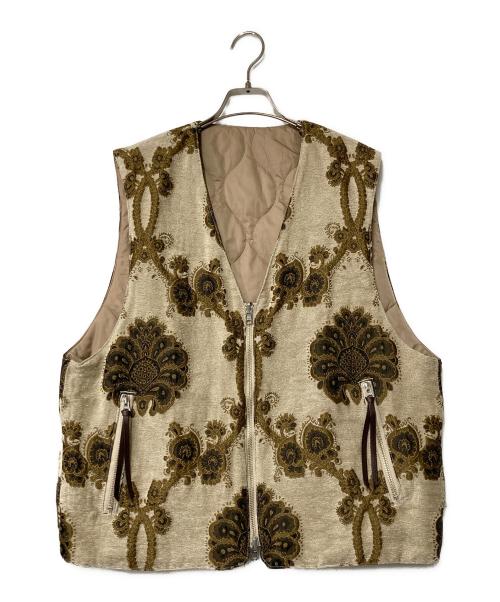 superNova.（スーパーノヴァ）superNova. (スーパーノヴァ) Reversible zip vest - Velvet jacquard / リバーシブルベスト - ベルベットジャガード ベージュ×ブラウン サイズ:Fの古着・服飾アイテム