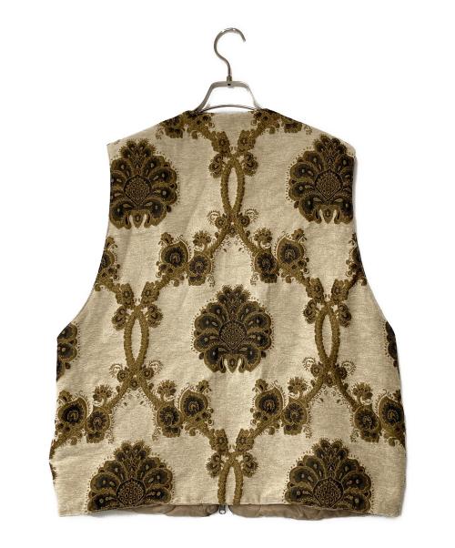 superNova.（スーパーノヴァ）superNova. (スーパーノヴァ) Reversible zip vest - Velvet jacquard / リバーシブルベスト - ベルベットジャガード ベージュ×ブラウン サイズ:Fの古着・服飾アイテム