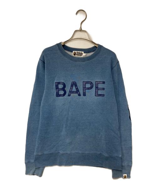A BATHING APE（ア ベイシング エイプ）A BATHING APE (ア ベイシング エイプ) Logo Patch Cotton Sweatshirt インディゴ サイズ:Ｍの古着・服飾アイテム