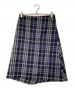 BURBERRY LONDONバーバリーロンドン）の古着「ウールチェックラップスカート」｜ネイビー