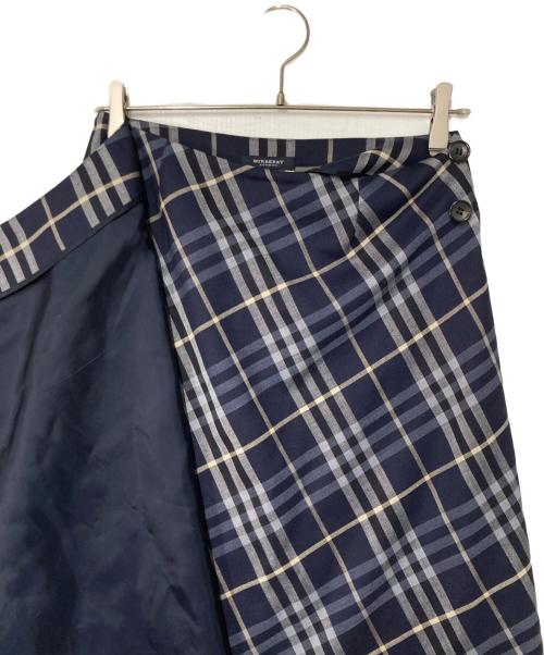 BURBERRY LONDON（バーバリーロンドン）BURBERRY LONDON (バーバリーロンドン) ウールチェックラップスカート ネイビー サイズ:40の古着・服飾アイテム