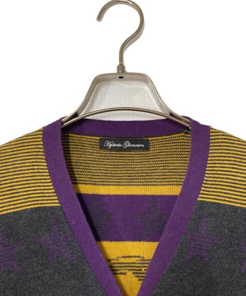 Hysteric Glamour（ヒステリックグラマー）Hysteric Glamour (ヒステリックグラマー) カシミヤ混ニットカーディガン グレー×パープル サイズ:Freeの古着・服飾アイテム