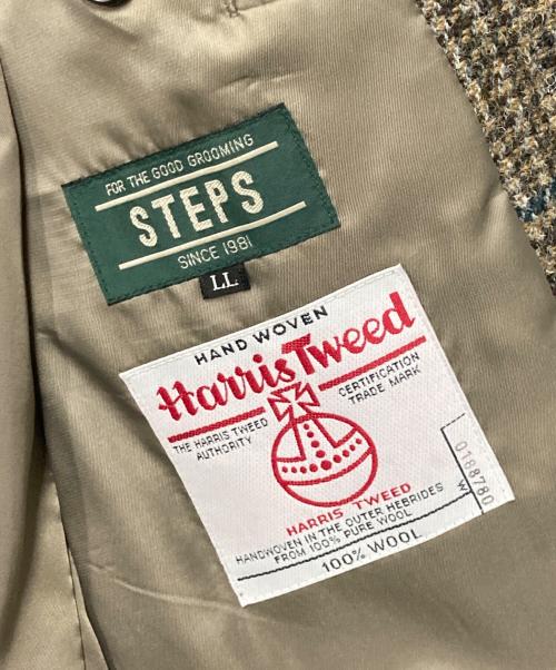 STEPS（ステップス）STEPS (ステップス) Harris Tweed (ハリスツイード) ツイードテーラードジャケット ブラウン サイズ:LLの古着・服飾アイテム