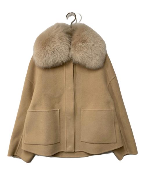 DRAWER（ドゥロワー）Drawer (ドゥロワー) ビーバーファーカラーメルトン ケヌキ ジャケット ベージュ サイズ:36の古着・服飾アイテム