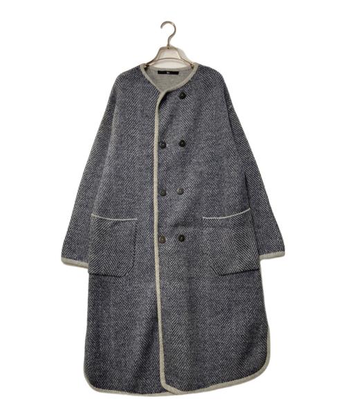 45R（フォーティファイブ・アール）45R (フォーティファイブ・アール) ヘリンボーン ウールニットノーカラーコート ネイビー×グレー サイズ:3の古着・服飾アイテム