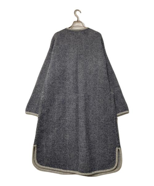 45R（フォーティファイブ・アール）45R (フォーティファイブ・アール) ヘリンボーン ウールニットノーカラーコート ネイビー×グレー サイズ:3の古着・服飾アイテム