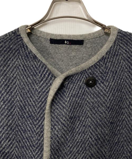 45R（フォーティファイブ・アール）45R (フォーティファイブ・アール) ヘリンボーン ウールニットノーカラーコート ネイビー×グレー サイズ:3の古着・服飾アイテム