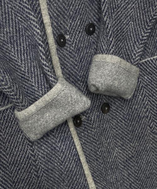 45R（フォーティファイブ・アール）45R (フォーティファイブ・アール) ヘリンボーン ウールニットノーカラーコート ネイビー×グレー サイズ:3の古着・服飾アイテム