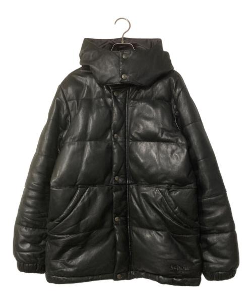 Schott（ショット）Schott (ショット) ラムレザー フーデッドダウンジャケット ブラック サイズ:Mの古着・服飾アイテム