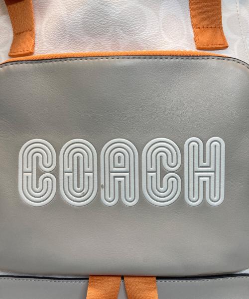 COACH（コーチ）COACH (コーチ) トラック バックパック カラーブロック シグネチャー キャンバス ベージュ×オレンジの古着・服飾アイテム