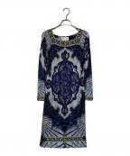 Emilio Pucciエミリオ プッチ）の古着「総柄レーヨンワンピース」｜ネイビー×ブルー