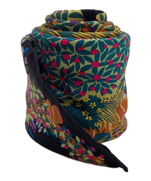 HERMES（エルメス）HERMES (エルメス) 英国式庭園にて Dans Un Jardin Anglais ALICE SHIRLEY カレ90 シルクスカーフ ブラック×マルチカラーの古着・服飾アイテム