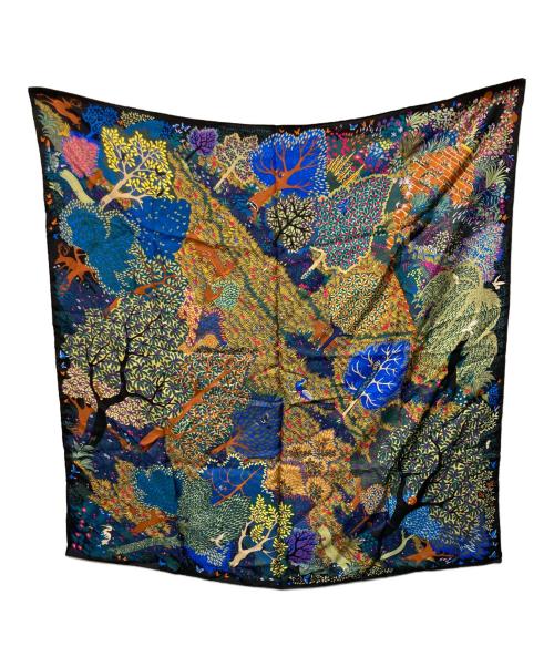 HERMES（エルメス）HERMES (エルメス) 英国式庭園にて Dans Un Jardin Anglais ALICE SHIRLEY カレ90 シルクスカーフ ブラック×マルチカラーの古着・服飾アイテム