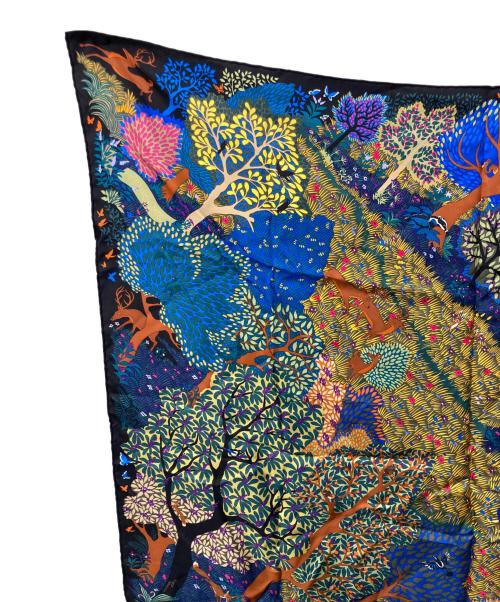 HERMES（エルメス）HERMES (エルメス) 英国式庭園にて Dans Un Jardin Anglais ALICE SHIRLEY カレ90 シルクスカーフ ブラック×マルチカラーの古着・服飾アイテム