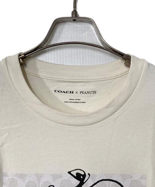 COACH（コーチ）COACH (コーチ) SNOOPY (スヌーピー) スヌーピー シグネチャー スクエア Tシャツ アイボリー サイズ:Mの古着・服飾アイテム