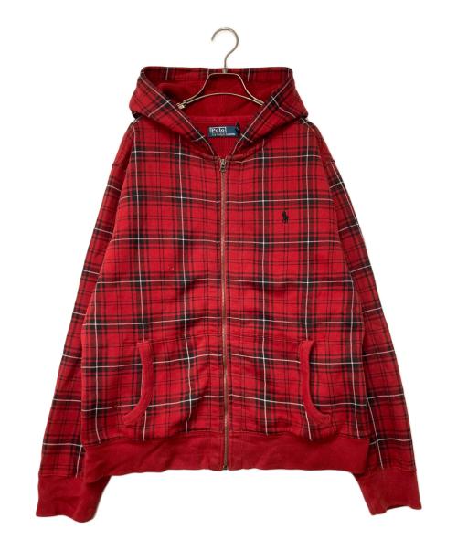 POLO RALPH LAUREN（ポロ・ラルフローレン）POLO RALPH LAUREN (ポロ・ラルフローレン) ポニー刺繍裏サーマルジップパーカー レッド×ブラック サイズ:XLの古着・服飾アイテム