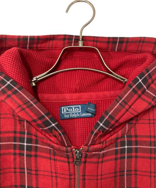 POLO RALPH LAUREN（ポロ・ラルフローレン）POLO RALPH LAUREN (ポロ・ラルフローレン) ポニー刺繍裏サーマルジップパーカー レッド×ブラック サイズ:XLの古着・服飾アイテム