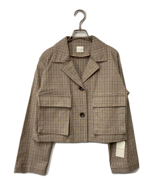 pinue（ピヌエ）pinue (ピヌエ) チェックジャケット ブラウン サイズ:Freeの古着・服飾アイテム