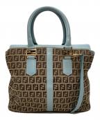 FENDIフェンディ）の古着「ズッキーノ 2WAYバッグ」｜ベージュ×ブラウン×ブルー