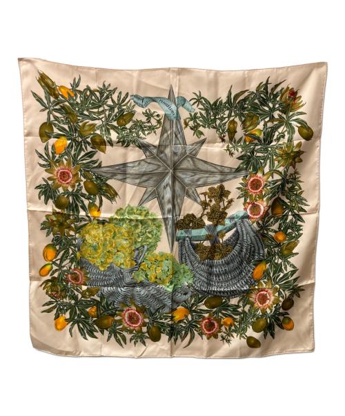 HERMES（エルメス）HERMES (エルメス) PASSIFLORES/パッションフラワー カレ90 シルクスカーフ ピンク×グリーンの古着・服飾アイテム
