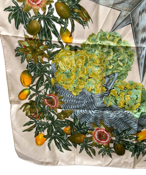 HERMES（エルメス）HERMES (エルメス) PASSIFLORES/パッションフラワー カレ90 シルクスカーフ ピンク×グリーンの古着・服飾アイテム