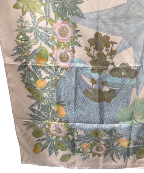 HERMES（エルメス）HERMES (エルメス) PASSIFLORES/パッションフラワー カレ90 シルクスカーフ ピンク×グリーンの古着・服飾アイテム