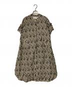 HERENCIAヘレンチア）の古着「総柄リネンレーヨンワンピース」｜ベージュ×ブラック