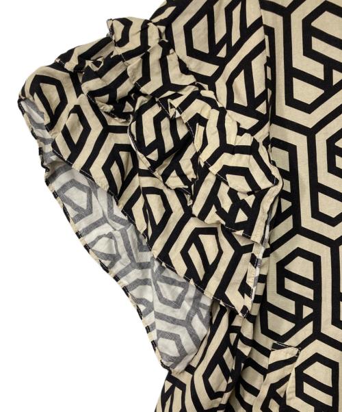 HERENCIA（ヘレンチア）HERENCIA (ヘレンチア) 総柄リネンレーヨンワンピース ベージュ×ブラック サイズ:Freeの古着・服飾アイテム