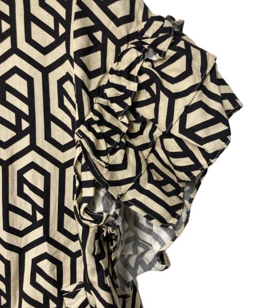 HERENCIA（ヘレンチア）HERENCIA (ヘレンチア) 総柄リネンレーヨンワンピース ベージュ×ブラック サイズ:Freeの古着・服飾アイテム