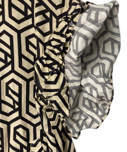 HERENCIA（ヘレンチア）HERENCIA (ヘレンチア) 総柄リネンレーヨンワンピース ベージュ×ブラック サイズ:Freeの古着・服飾アイテム