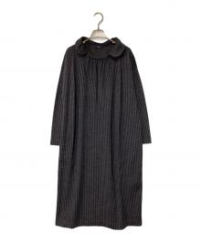 45R（フォーティファイブ・アール）の古着「ジャージフラノ ストライプウールワンピース」｜ネイビー×ブラウン