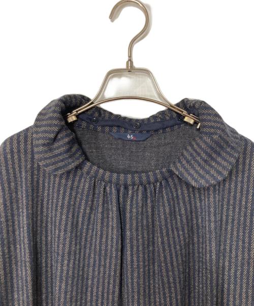 45R（フォーティファイブ・アール）45R (フォーティファイブ・アール) ジャージフラノ ストライプウールワンピース ネイビー×ブラウンの古着・服飾アイテム