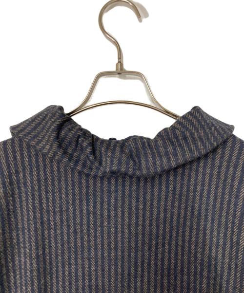 45R（フォーティファイブ・アール）45R (フォーティファイブ・アール) ジャージフラノ ストライプウールワンピース ネイビー×ブラウンの古着・服飾アイテム