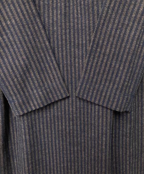 45R（フォーティファイブ・アール）45R (フォーティファイブ・アール) ジャージフラノ ストライプウールワンピース ネイビー×ブラウンの古着・服飾アイテム