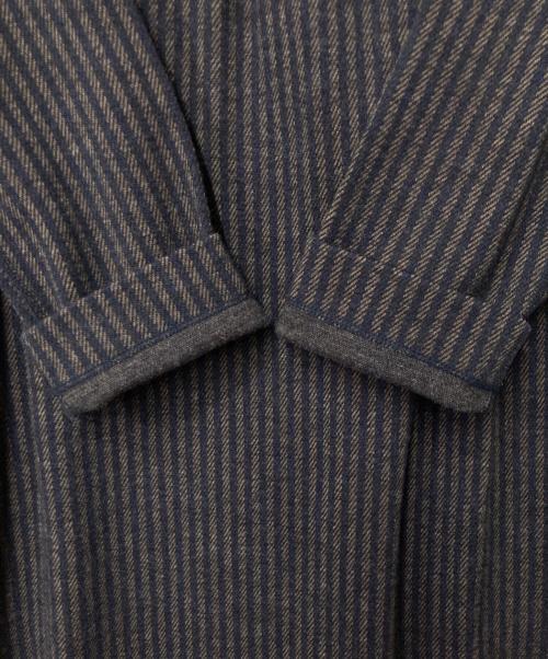 45R（フォーティファイブ・アール）45R (フォーティファイブ・アール) ジャージフラノ ストライプウールワンピース ネイビー×ブラウンの古着・服飾アイテム